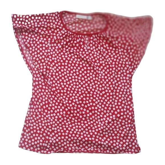 Susan Graver Red & White Polka Dot Short Sleeve Blouse Small  Summer Liquid Knit - Picture 1 of 6